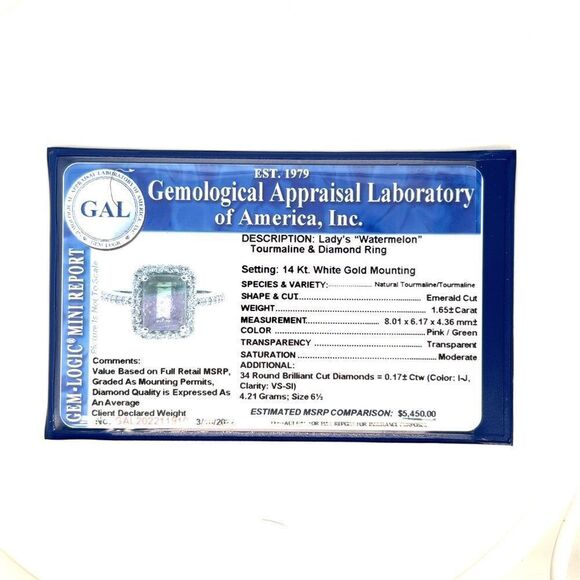 Watermelon Tourmaline Diamond Ring 14k Gold 1.82 TCW Certified $5,450 211910 - Picture 12 of 12